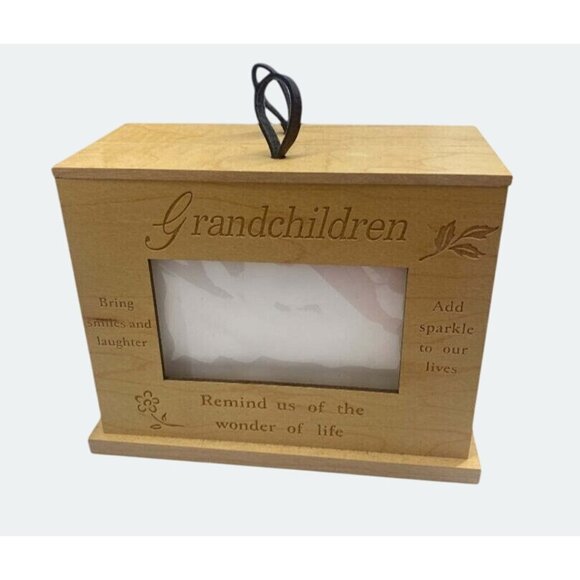 Wooden Grandchildren Picture Album Storage Box Frame Engraved Sentiments - Picture 1 of 6